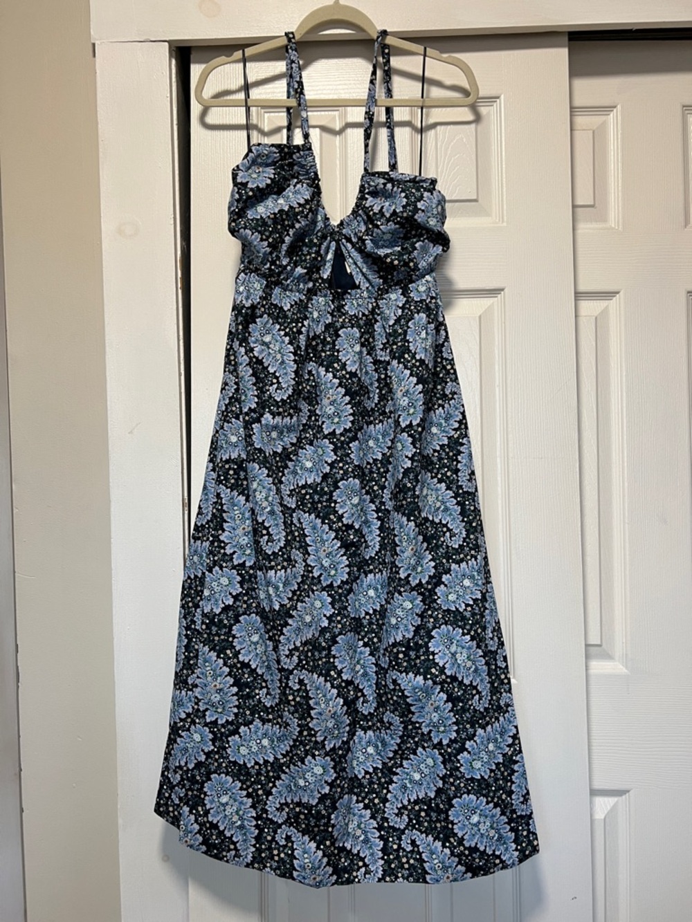 J. Crew Blue Floral Tie-Front Midi Dress